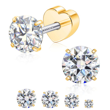 Limerencia Moissanite Stud Earrings for Women Men, F136 Hypoallergenic Titanium Earrings for Sensitive Ears, 18K White Gold Plated Star or Heart Flat Back, D Color VVS1 Clarity, GRA Certificate