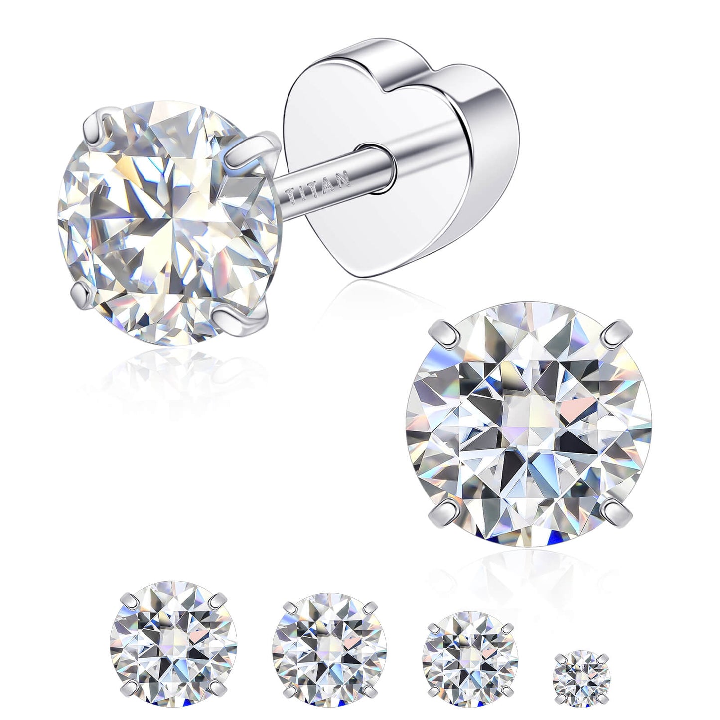 Limerencia Moissanite Stud Earrings for Women Men, F136 Hypoallergenic Titanium Earrings for Sensitive Ears, 18K White Gold Plated Star or Heart Flat Back, D Color VVS1 Clarity, GRA Certificate