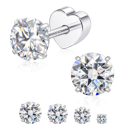 Limerencia Moissanite Stud Earrings for Women Men, F136 Hypoallergenic Titanium Earrings for Sensitive Ears, 18K White Gold Plated Star or Heart Flat Back, D Color VVS1 Clarity, GRA Certificate