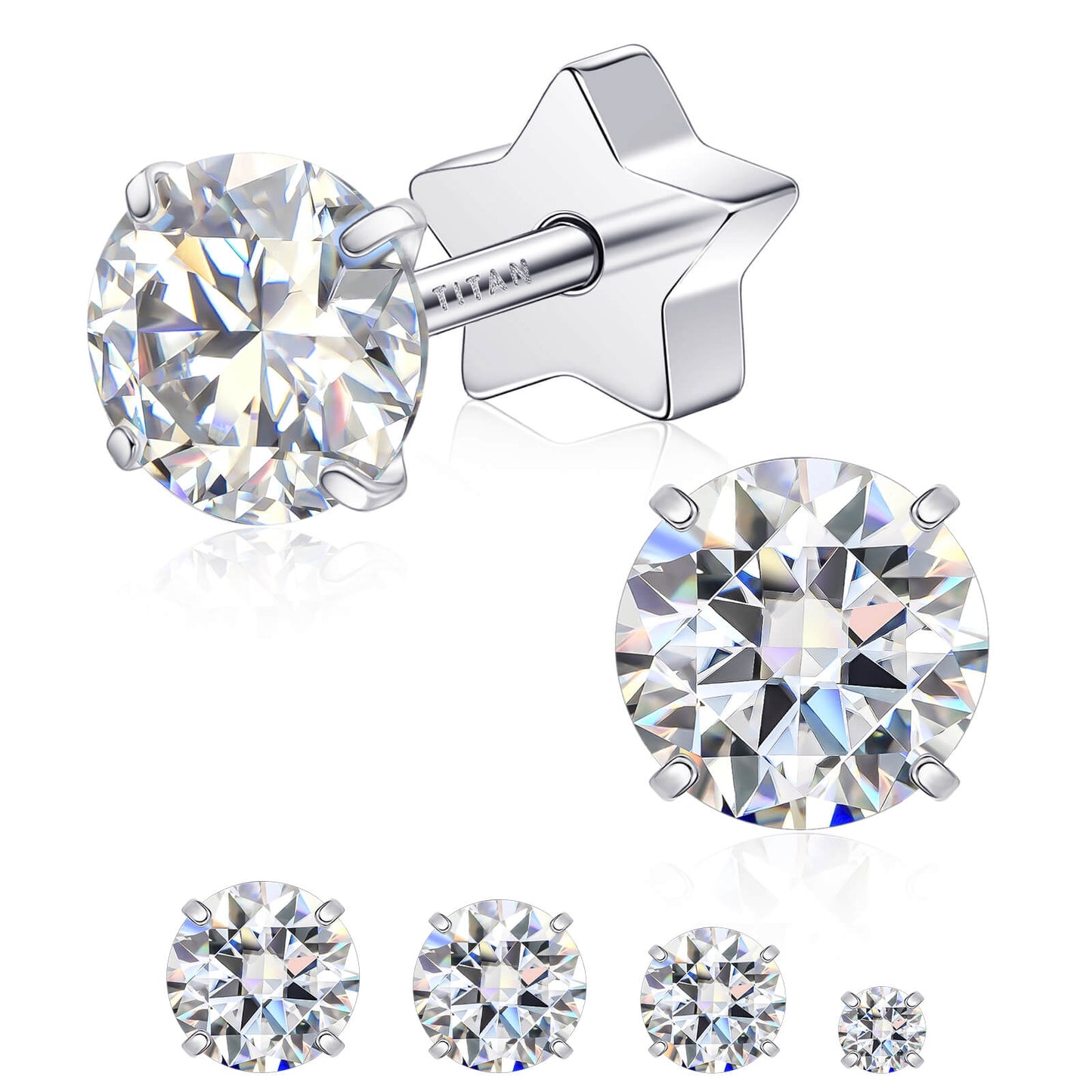 Limerencia Moissanite Stud Earrings for Women Men, F136 Hypoallergenic Titanium Earrings for Sensitive Ears, 18K White Gold Plated Star or Heart Flat Back, D Color VVS1 Clarity, GRA Certificate
