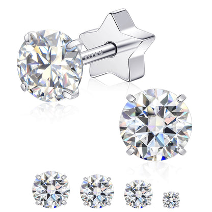 Limerencia Moissanite Stud Earrings for Women Men, F136 Hypoallergenic Titanium Earrings for Sensitive Ears, 18K White Gold Plated Star or Heart Flat Back, D Color VVS1 Clarity, GRA Certificate