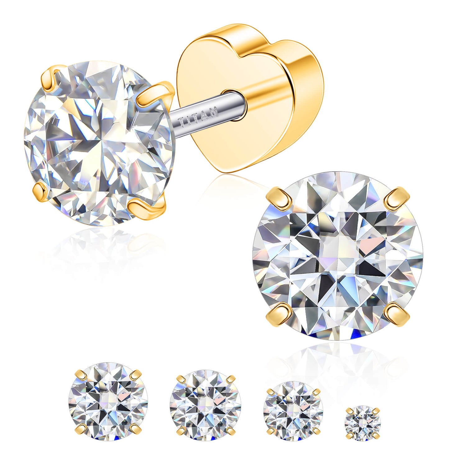 Limerencia Moissanite Stud Earrings for Women Men, F136 Hypoallergenic Titanium Earrings for Sensitive Ears, 18K White Gold Plated Star or Heart Flat Back, D Color VVS1 Clarity, GRA Certificate