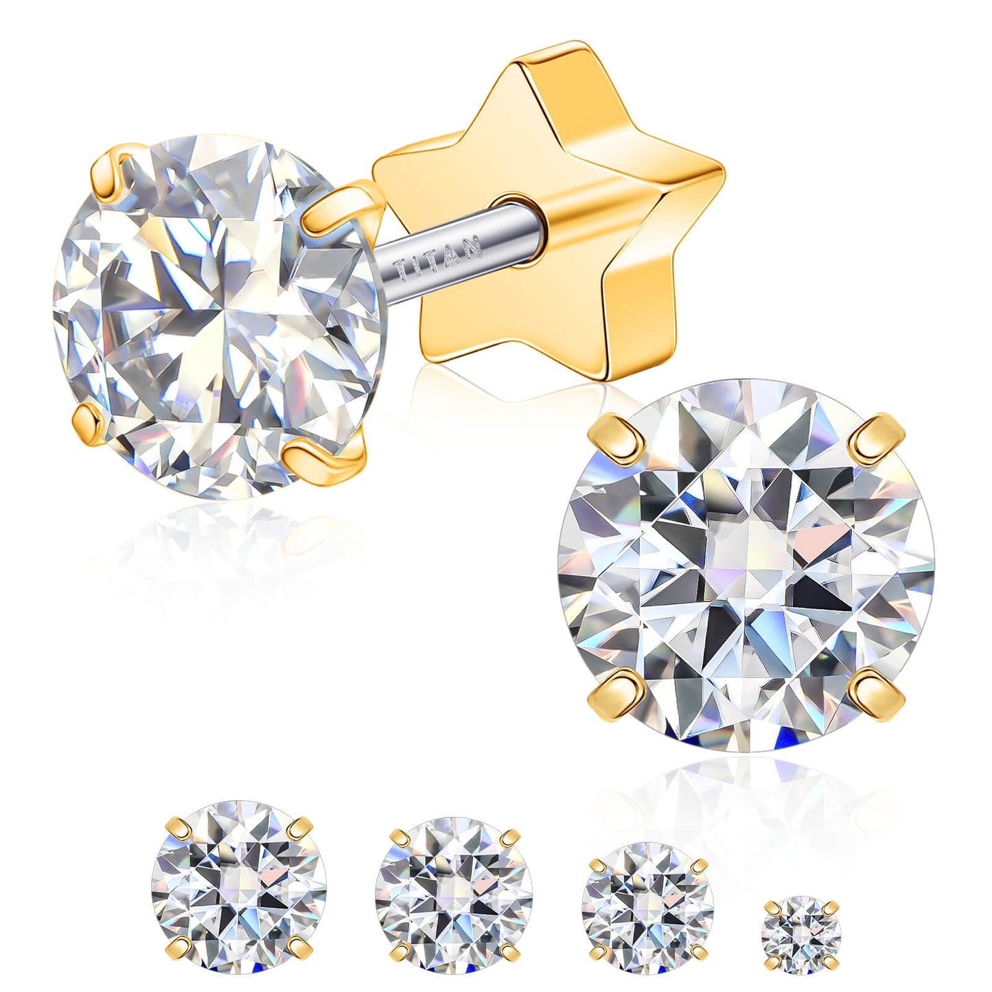 Limerencia Moissanite Stud Earrings for Women Men, F136 Hypoallergenic Titanium Earrings for Sensitive Ears, 18K White Gold Plated Star or Heart Flat Back, D Color VVS1 Clarity, GRA Certificate