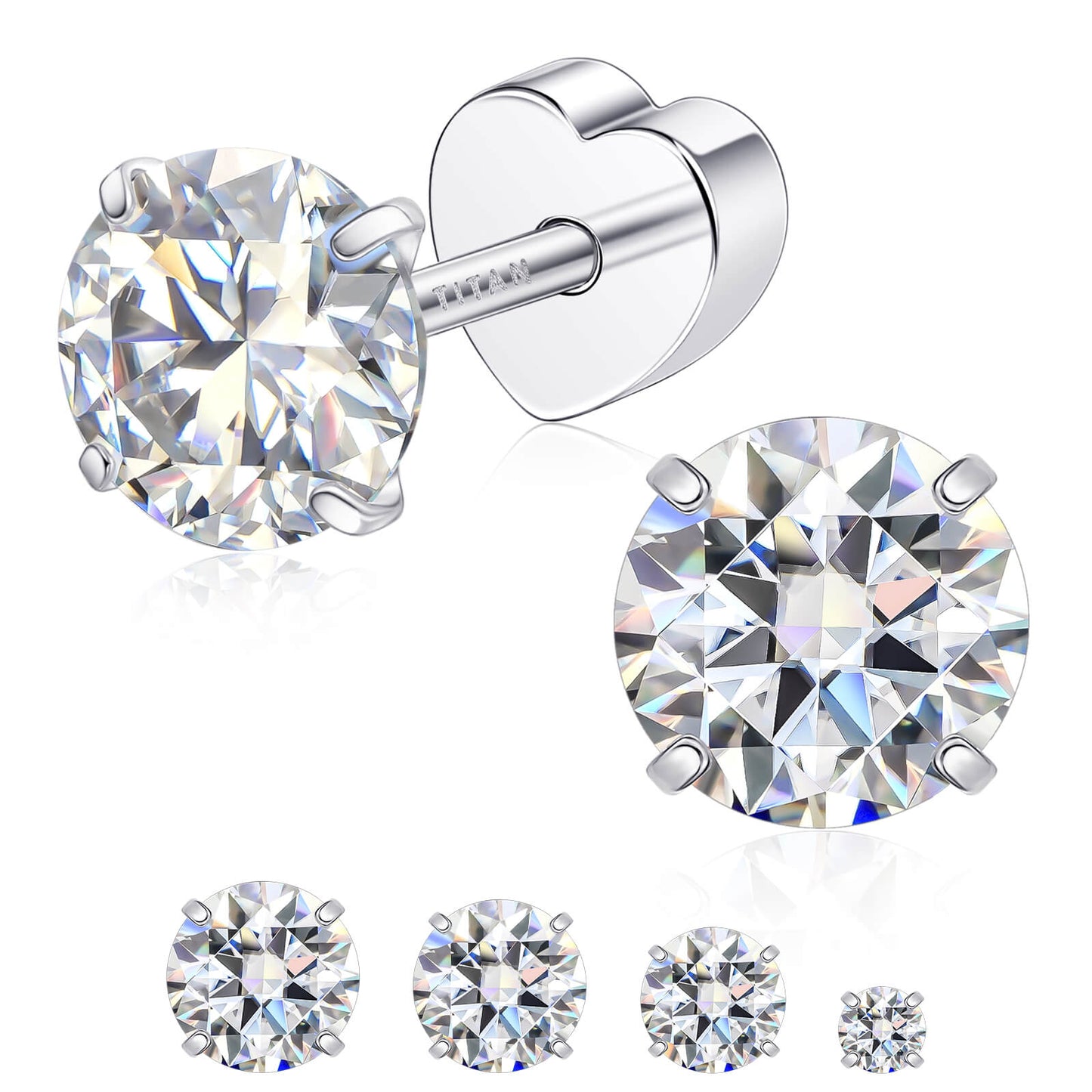 Limerencia Moissanite Stud Earrings for Women Men, F136 Hypoallergenic Titanium Earrings for Sensitive Ears, 18K White Gold Plated Star or Heart Flat Back, D Color VVS1 Clarity, GRA Certificate