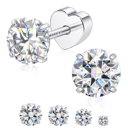 Limerencia Moissanite Stud Earrings for Women Men, F136 Hypoallergenic Titanium Earrings for Sensitive Ears, 18K White Gold Plated Star or Heart Flat Back, D Color VVS1 Clarity, GRA Certificate
