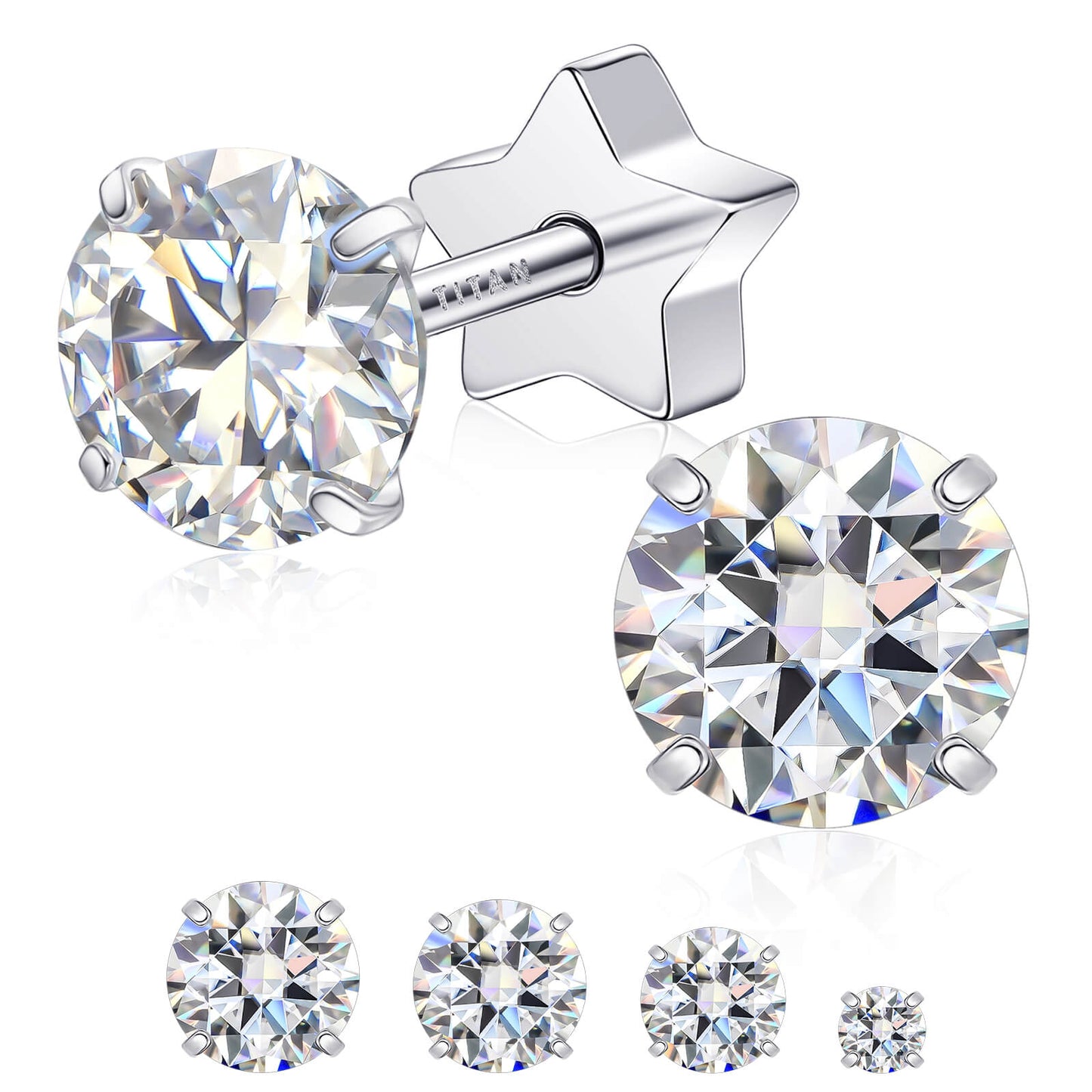 Limerencia Moissanite Stud Earrings for Women Men, F136 Hypoallergenic Titanium Earrings for Sensitive Ears, 18K White Gold Plated Star or Heart Flat Back, D Color VVS1 Clarity, GRA Certificate