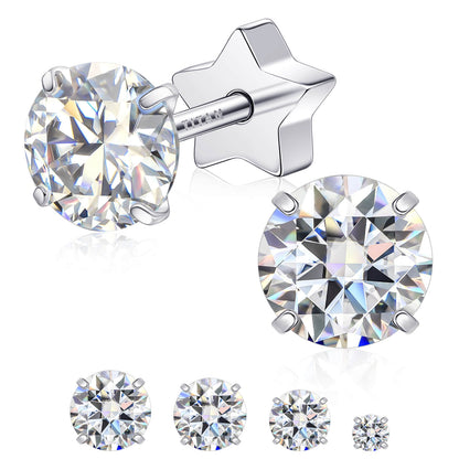 Limerencia Moissanite Stud Earrings for Women Men, F136 Hypoallergenic Titanium Earrings for Sensitive Ears, 18K White Gold Plated Star or Heart Flat Back, D Color VVS1 Clarity, GRA Certificate