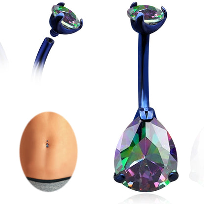 limerencia G23 Titanium Belly Button Rings hypoallergenic medical implant grade 14G Teardrop CZ Belly Navel Rings Piercing Belly Bars（Water drop belly button ring）