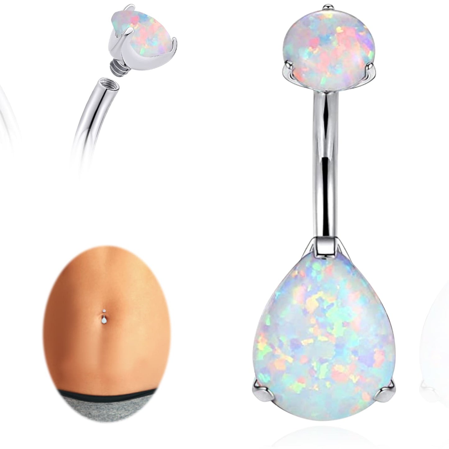 limerencia G23 Titanium Belly Button Rings hypoallergenic medical implant grade 14G Teardrop CZ Belly Navel Rings Piercing Belly Bars（Water drop belly button ring）