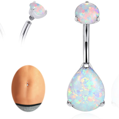 limerencia G23 Titanium Belly Button Rings hypoallergenic medical implant grade 14G Teardrop CZ Belly Navel Rings Piercing Belly Bars（Water drop belly button ring）