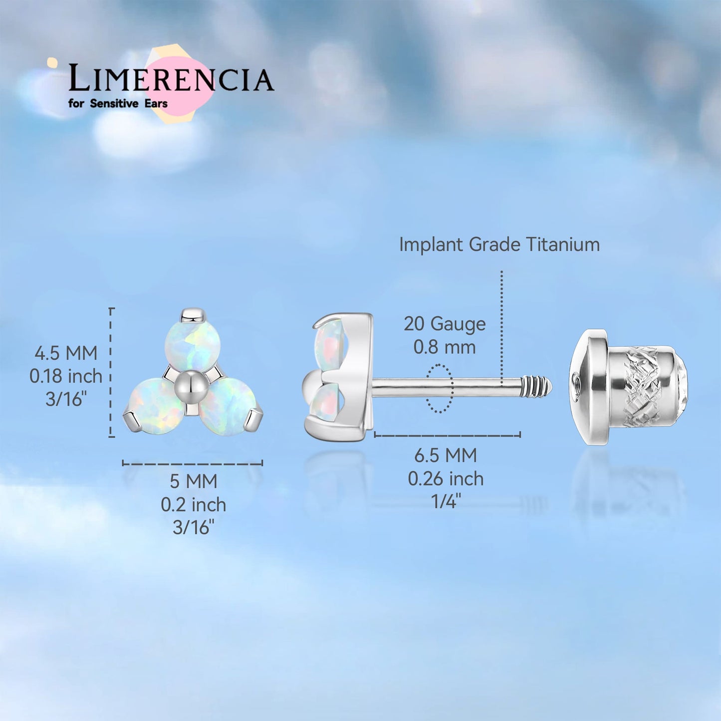 Limerencia Aretes hipoalergénicos de titanio G23 para implantes con rosca trasera Tragus 20G Hélice F136 Piercing para orejas sensibles Cartílago (C3)