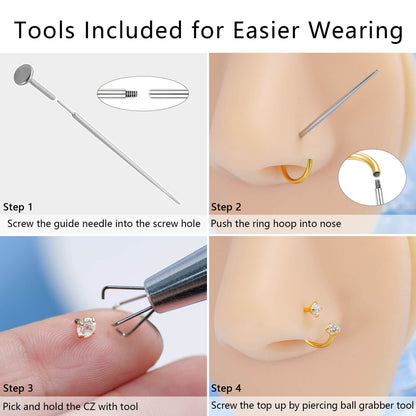 Anneaux de nez en fer à cheval Limerencia - Anneau de nez en titane avec zirconium 18G, demi-cercle pour femmes et hommes, anneaux pour septum, lèvre, cartilage, hélix, tragus et daith, bijoux de piercing
