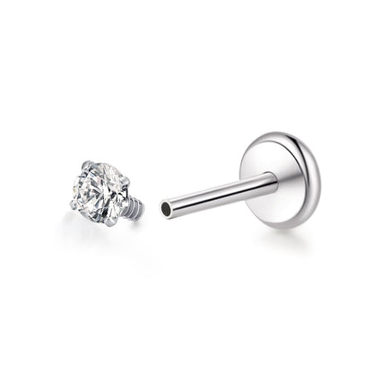 Gioielli piercing ipoallergenici in titanio F136 Limerencia, borchie filettate interne fondo piatto 18G 6mm 8mm 10mm per trago, elica, conca, cartilagine, naso e labbra (Zircone bianco 2mm)