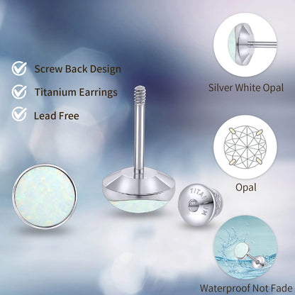 Boucles d'oreilles titane Limerencia, clous d'oreilles opale blanc/bleu/noir, grade implant F136, adaptés aux oreilles sensibles hommes et femmes