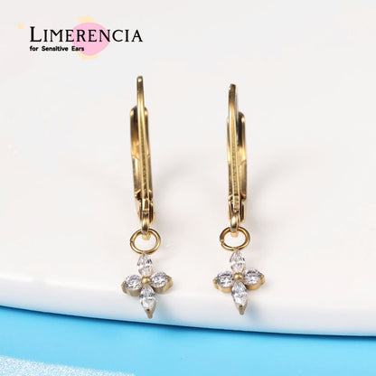 Orecchini pendenti a leva titanio G23 Limerencia, gioielli moda donna titanio F136 ipoallergenico, regalo / forma fiore