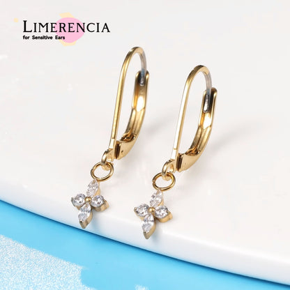 Orecchini pendenti a leva titanio G23 Limerencia, gioielli moda donna titanio F136 ipoallergenico, regalo / forma fiore
