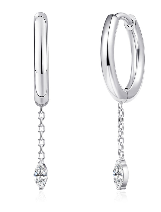 Limerencia Dangle Hoop Earrings, F136 Implant Grade Titanium Drop Earrings for Women, Hanging Long CZ Cubic Zirconia Dangling Earrings for Sensitive Ears