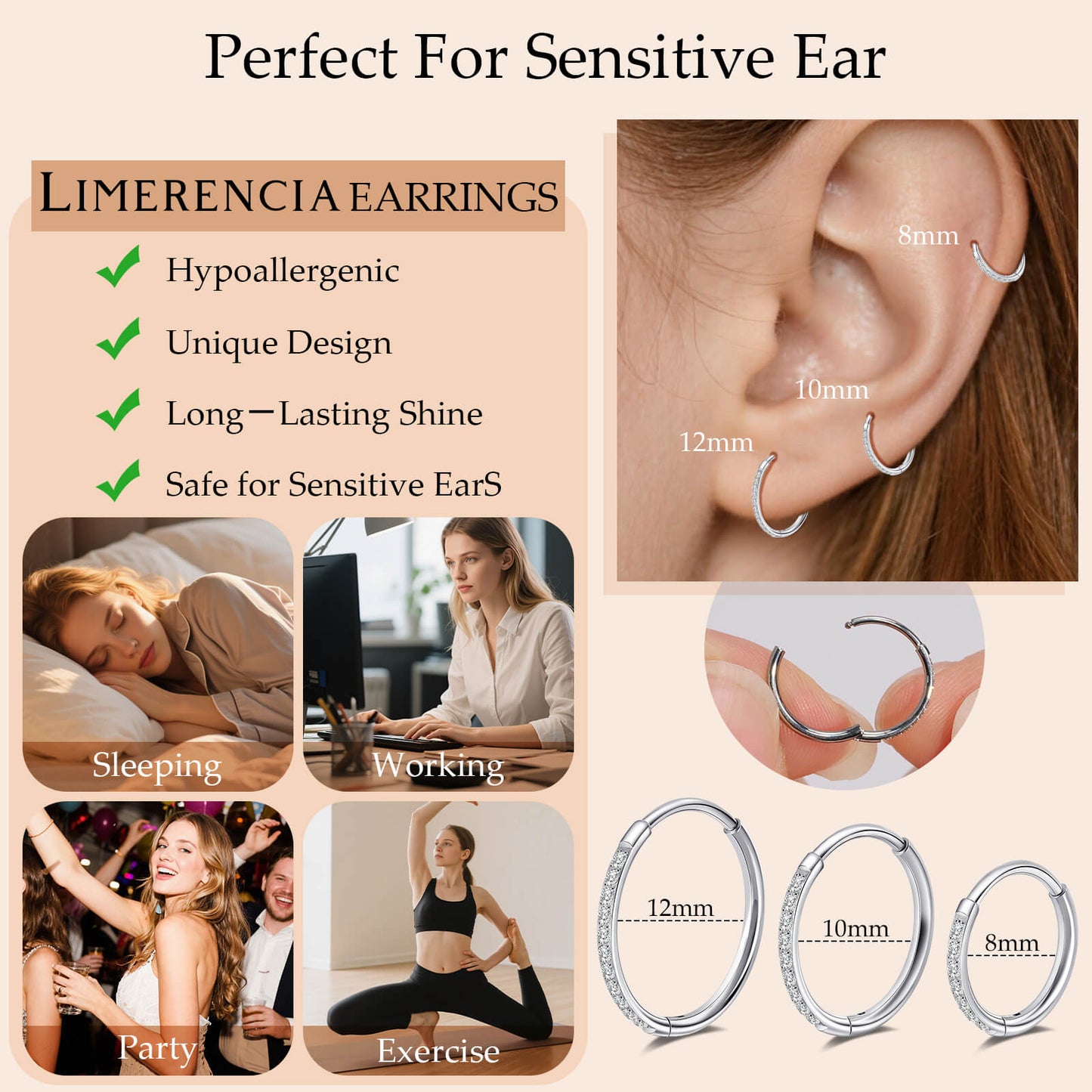 Limerencia Titanium Hoop Earrings for Women,G23 Implant Grade Pure Titanium Lightweight Hoop Earrings for Women Men Sensitive Ears