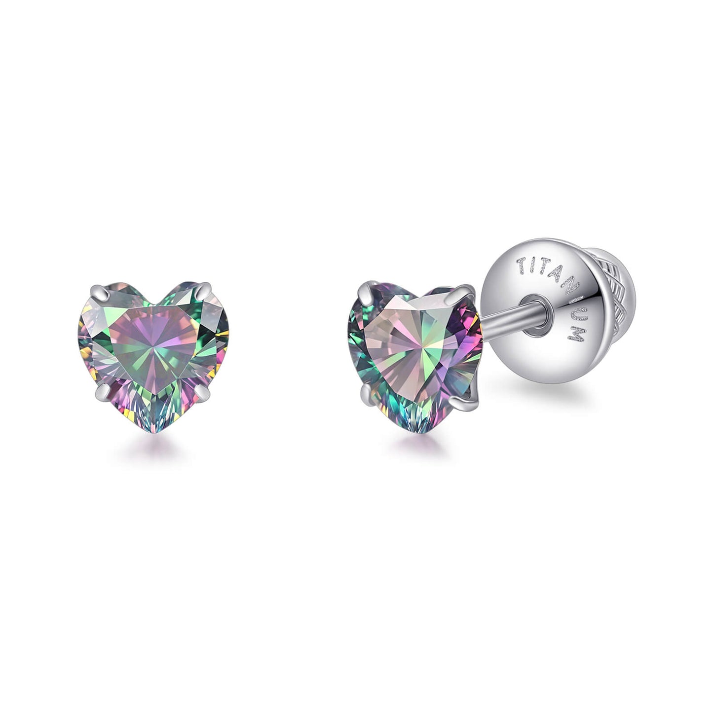 Limerencia Heart Birthstone Screw Backs Earrings G23 Implant Grade Titanium Stud Earrings 20G Hypoallergenic Cubic Zirconia Tragus Piercing Post for Sensitive Ears
