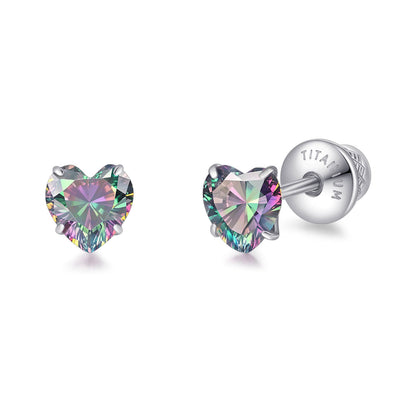 Limerencia Heart Birthstone Screw Backs Earrings G23 Implant Grade Titanium Stud Earrings 20G Hypoallergenic Cubic Zirconia Tragus Piercing Post for Sensitive Ears