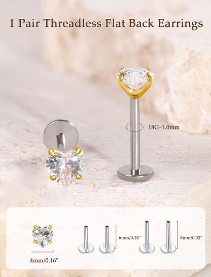 Limerencia Boucles d’oreilles à dos plat 18G, Titane G23, Piercing nez à insertion