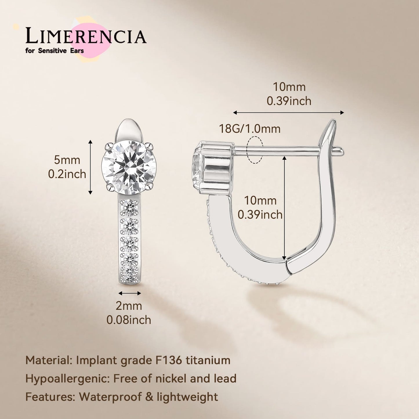 Limerencia Hypoallergenic Titanium F136 Implant Grade Small Hoops | Huggie Earrings, Cubic Zirconia Cuff Earrings Lightweight for Women (Silver)