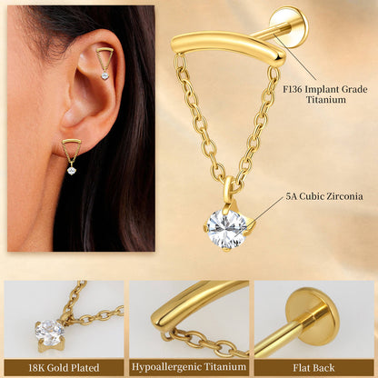 Limerencia 18G Titan-Ohrschmuck mit Innengewinde und flachem Verschluss für Damen, 1 Stück Hängepiercing mit Kette für Helix, hypoallergen, 6mm/8mm Knorpelstecker geeignet für Tragus, Conch und Ohrläppchen