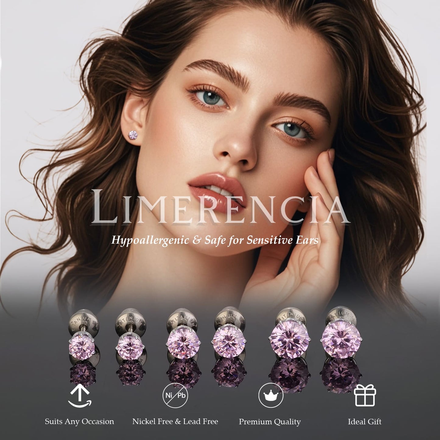 Limerencia Orecchini borchia titanio G23 CZ retro piatto ipoallergenici donna | Titanio F136 grado impianto 20G, chiusura vite piatta 6 griffe senza nichel, piercing cartilagine/trago, comfort 24h per orecchie sensibili
