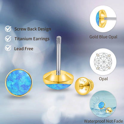 Boucles d'oreilles titane Limerencia, clous d'oreilles opale blanc/bleu/noir, grade implant F136, adaptés aux oreilles sensibles hommes et femmes