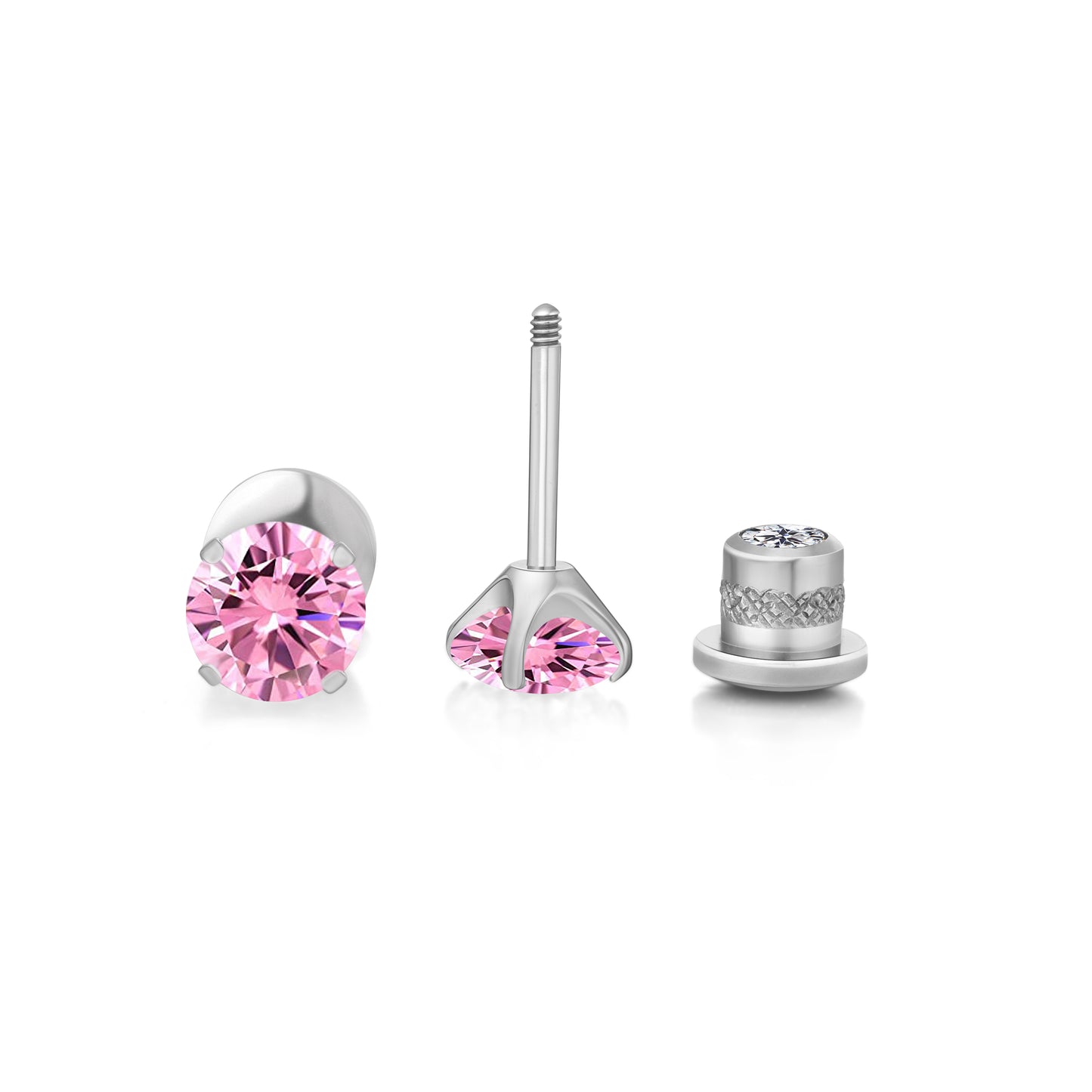 Limerencia Titanium Hypoallergenic Earrings Studs G23 for Women 5A Cubic Zirconia Helix Screw Back Implant Grade F136 Piercing Earrings for Sensitive Ears (Pink)