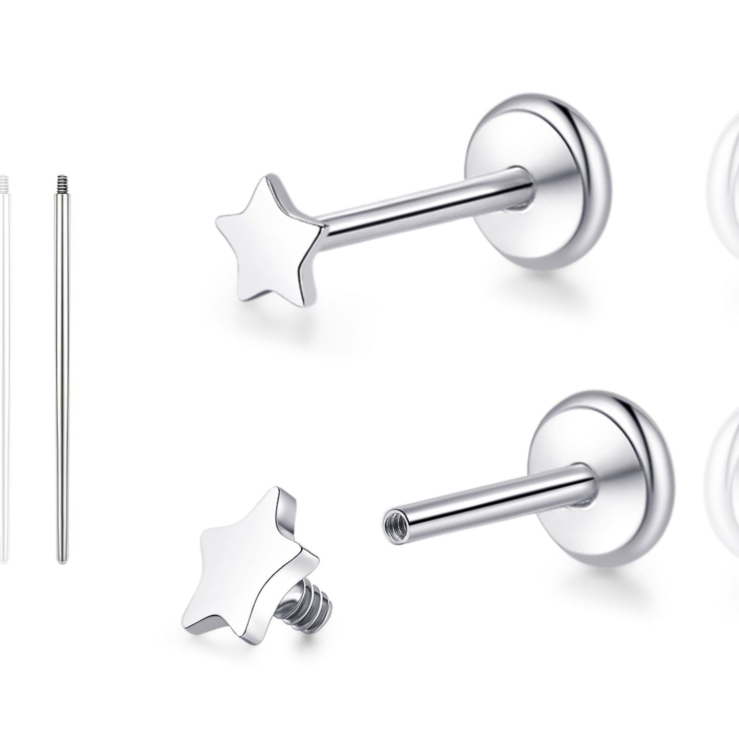 Limerencia 18G Reintitan-Körperschmuck, G23 hypoallergene Stecker mit Flachboden und Innengewinde, geeignet für Tragus, Helix, Knorpel, Conch, Medusa-, Lippen- und Labret-Piercing für Damen und Herren