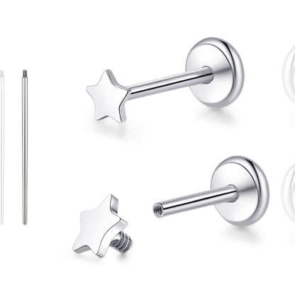 Limerencia 18G Reintitan-Körperschmuck, G23 hypoallergene Stecker mit Flachboden und Innengewinde, geeignet für Tragus, Helix, Knorpel, Conch, Medusa-, Lippen- und Labret-Piercing für Damen und Herren