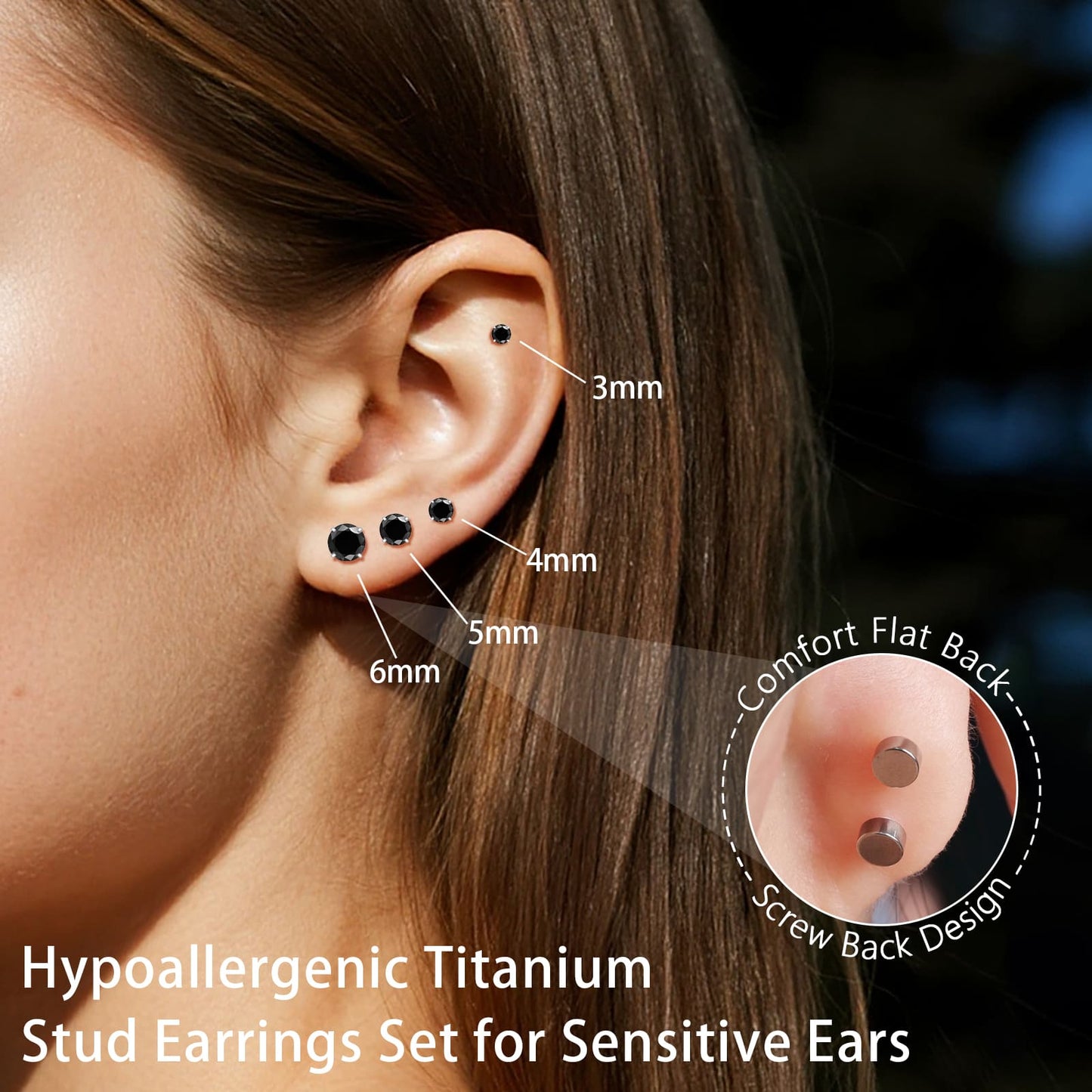 Orecchini piatti cartilagine titanio F136 Limerencia ipoallergenici con zircone perla opale, gioielli piercing elica confezione 4 paia 3-6mm da donna