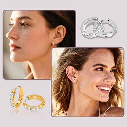 Boucles d'oreilles huggie créoles en titane pur G23 Limerencia, huggies pour cartilage hypoallergéniques, boucles à clip serties de petits zircons cubiques, mini bijoux de piercing pour femmes aux oreilles sensibles