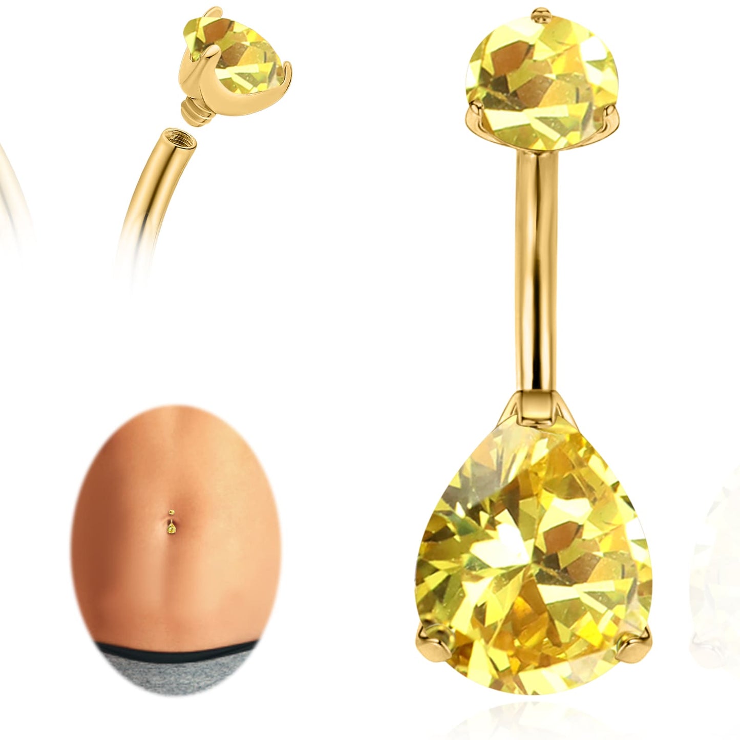 limerencia G23 Titanium Belly Button Rings hypoallergenic medical implant grade 14G Teardrop CZ Belly Navel Rings Piercing Belly Bars（Water drop belly button ring）