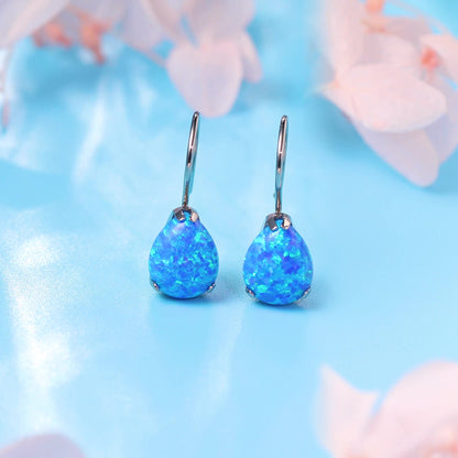 Limerencia Hypoallergene Ohrhänger aus reinem Titan mit Zirkonia, Wassertropfen-CZ/Opal Leichte Ohrhänger für empfindliche Ohren Damen (Wassertropfen, Blauer Opal)