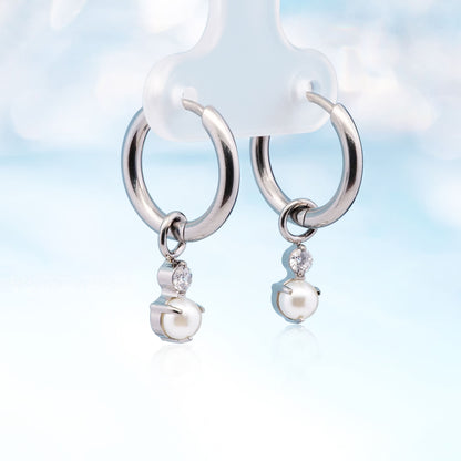 Orecchini huggie pendenti leggeri in titanio puro ipoallergenico Limerencia da donna, modelli barra verticale, croce, luna e fulmine, orecchini delicati con zircone e perla