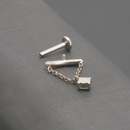 Limerencia 低アレルギーチタンピアス ASTM F136 規格 18G、ポスト 6mm/8mm/10mm、内ネジ式フラットバック、トラガス・ヘリックス・コンク・軟骨・鼻・リップ用ピアス (1 個入り)/ チェーン B