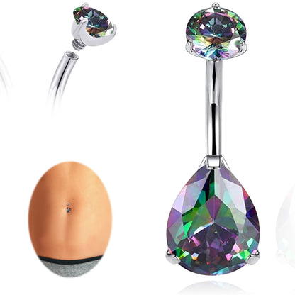 limerencia G23 Titanium Belly Button Rings hypoallergenic medical implant grade 14G Teardrop CZ Belly Navel Rings Piercing Belly Bars（Water drop belly button ring）