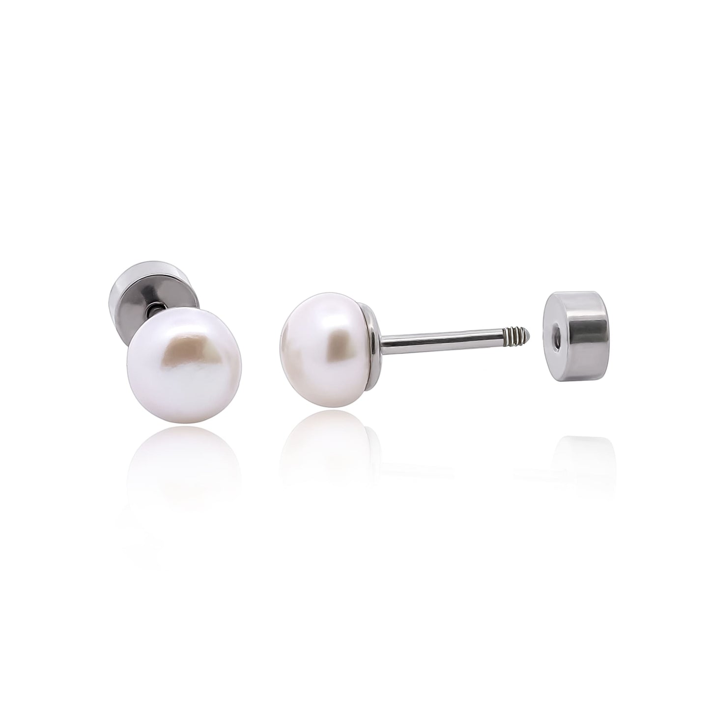 Limerencia Hypoallergenic G23 Implant Grade Titanium Screw Back Earrings Tragus 20G Helix F136 Piercing Post for Sensitive Ears Cartilage (5mm pearl)