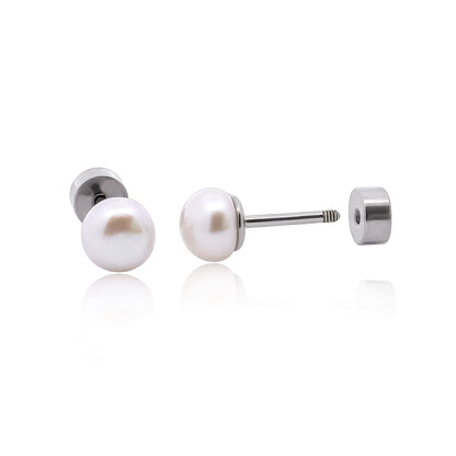 Limerencia Hypoallergenic G23 Implant Grade Titanium Screw Back Earrings Tragus 20G Helix F136 Piercing Post for Sensitive Ears Cartilage (5mm pearl)