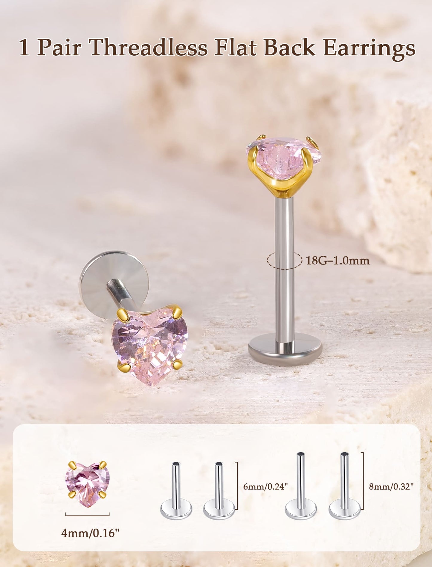 Limerencia Boucles d’oreilles à dos plat 18G, Titane G23, Piercing nez à insertion
