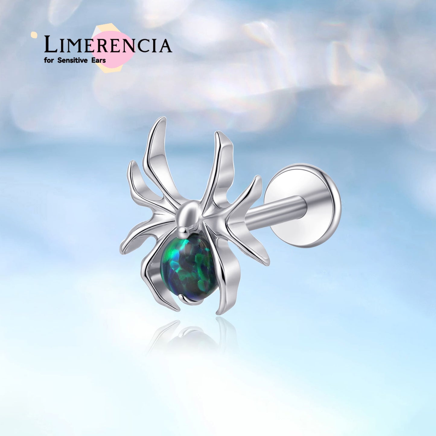 Limerencia 20G hypoallergene Flachboden-Push-Pin-Stecker, titanener Piercingschmuck für Conch, Nase, Helix und Tragus, implantatgeeigneter gewindefreier Druckverschluss-Stecker für Damen und Herren (1 Stück)/Spinnenaufsatz