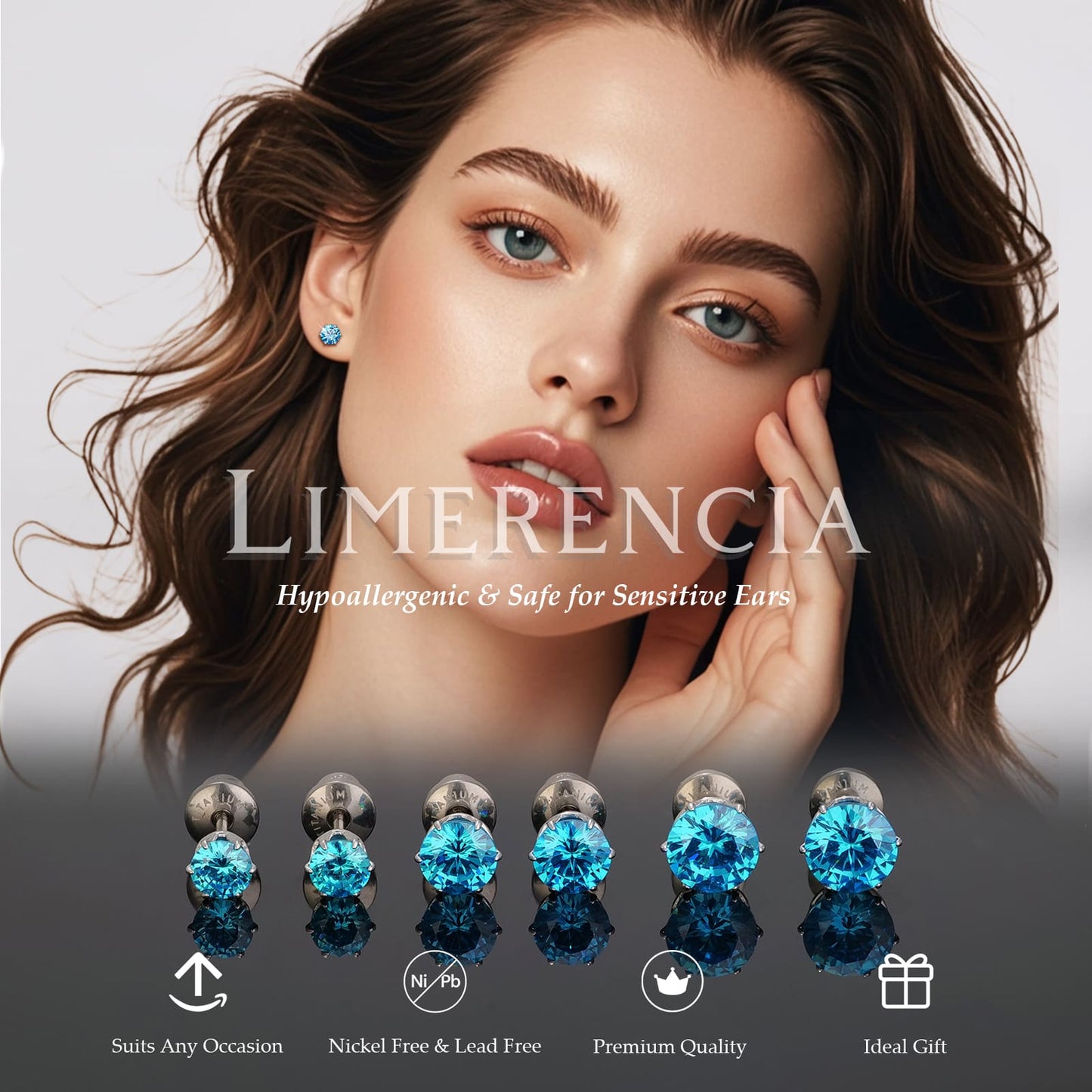 Limerencia Orecchini borchia titanio G23 CZ retro piatto ipoallergenici donna | Titanio F136 grado impianto 20G, chiusura vite piatta 6 griffe senza nichel, piercing cartilagine/trago, comfort 24h per orecchie sensibili