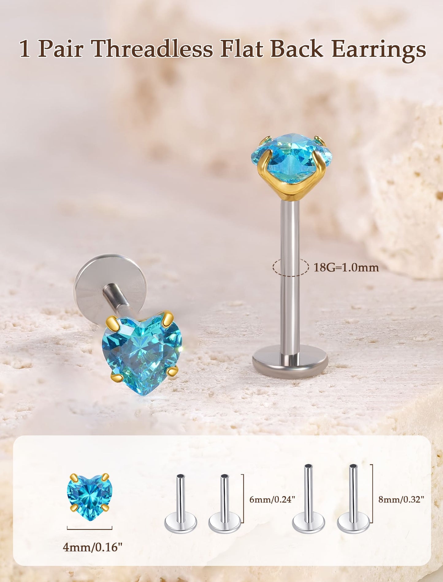 Limerencia Boucles d’oreilles à dos plat 18G, Titane G23, Piercing nez à insertion