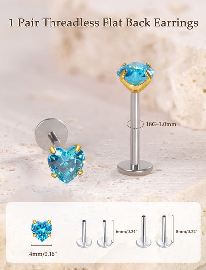 Limerencia Boucles d’oreilles à dos plat 18G, Titane G23, Piercing nez à insertion