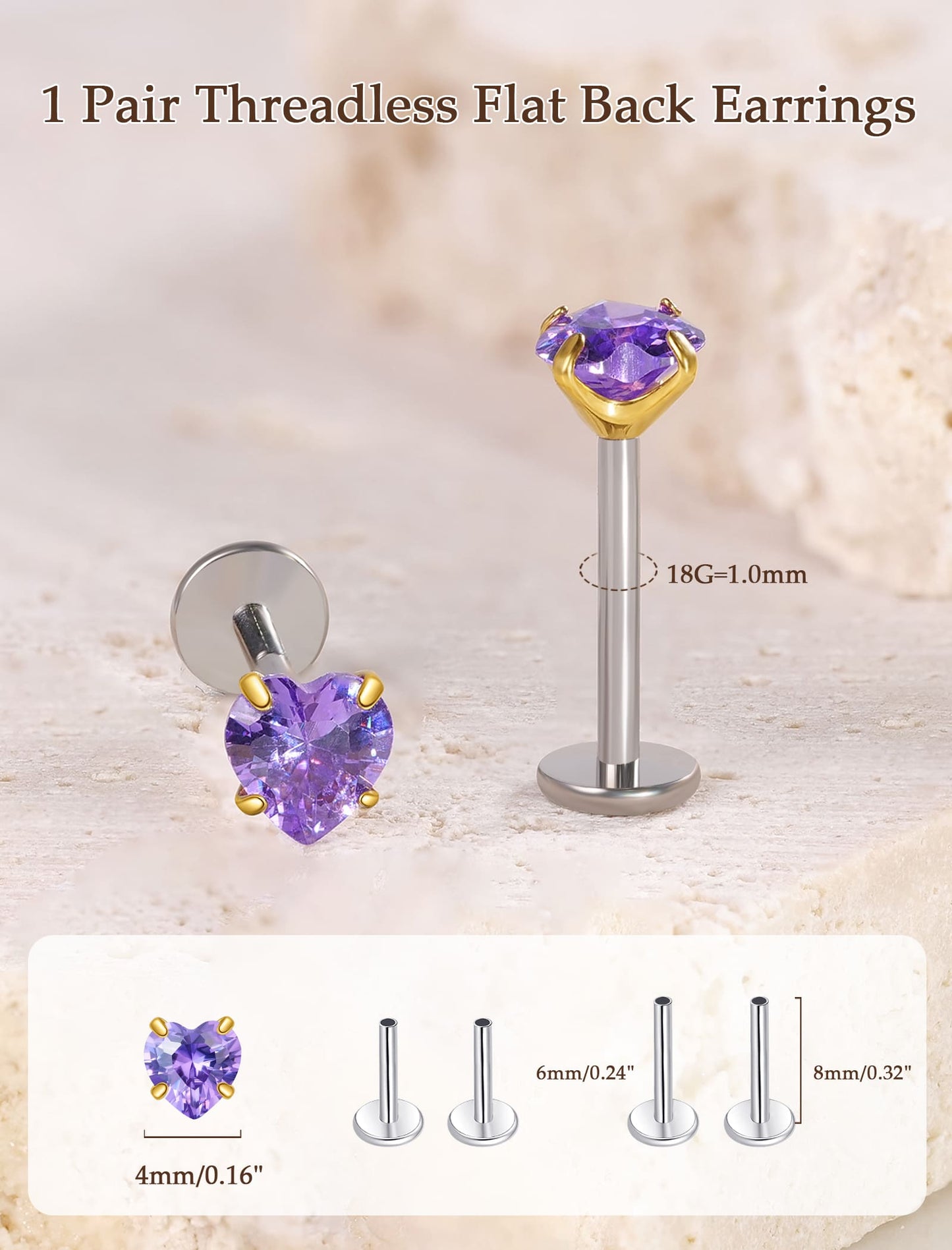 Limerencia Boucles d’oreilles à dos plat 18G, Titane G23, Piercing nez à insertion