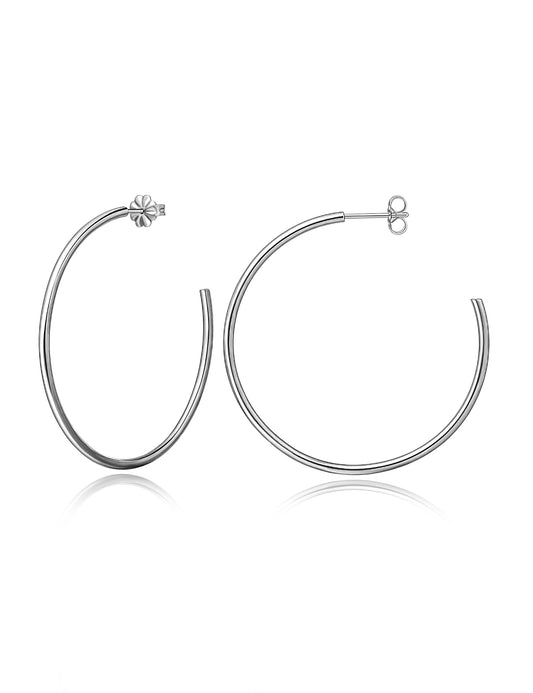 Limerencia Hypoallergenic G23 Pure Titanium Big Open C Hoop Earrings, F136 Lightweight Cubic Zirconia Cuff Huggie Earrings for Women Sensitive Ears (45mm Thin Round Hoop, Silver)