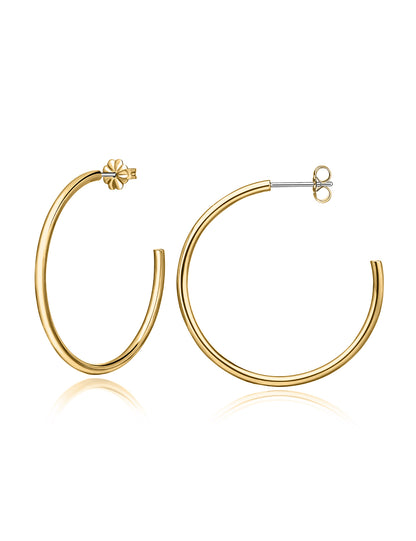 Limerencia Hypoallergene G23 Reines Titan Große Offene C-Creolen Ohrringe, F136 Leichte Cubic Zirkonia Ohrklemmen für Frauen mit Empfindlichen Ohren (30 mm Dünne Runde Creolen, Silber)