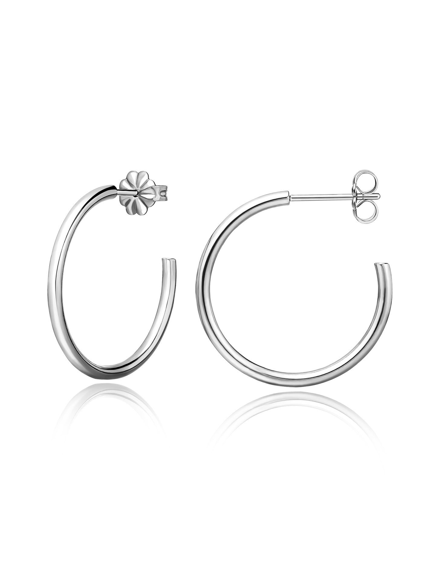 Limerencia Hypoallergenic G23 Pure Titanium Big Open C Hoop Earrings, F136 Lightweight Cubic Zirconia Cuff Huggie Earrings for Women Sensitive Ears (20 mm Thin Round Hoop, Silver)